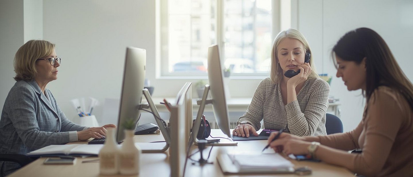3 Damen am Schreibtisch in einem Büro