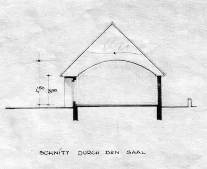 Schnitt durch den Saal mit Bogendecke