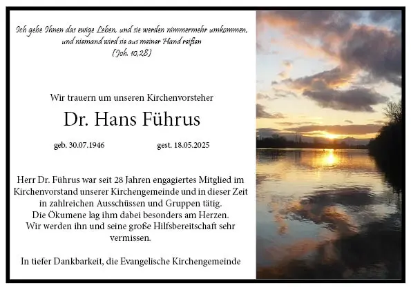 Traueranzeige Dr. Hans Führus