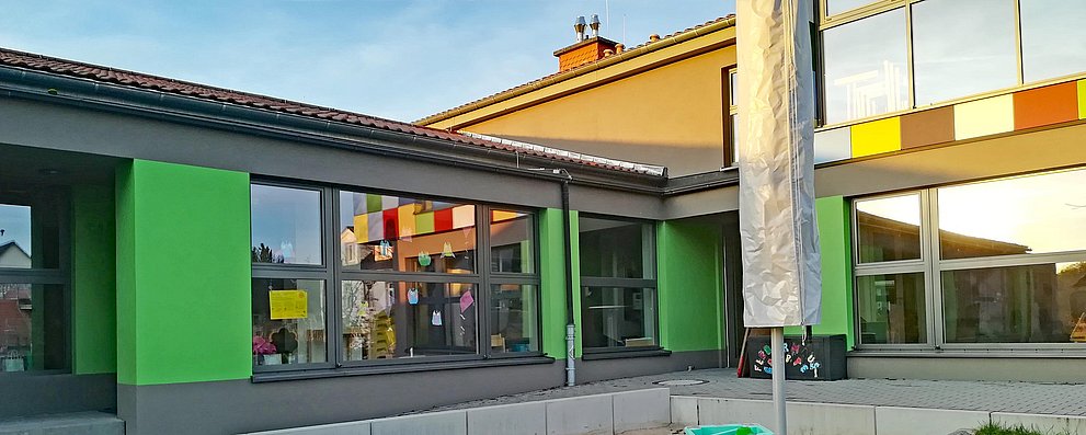 Außenansicht des evangelischen Kindergartens Friedrichsdorf.