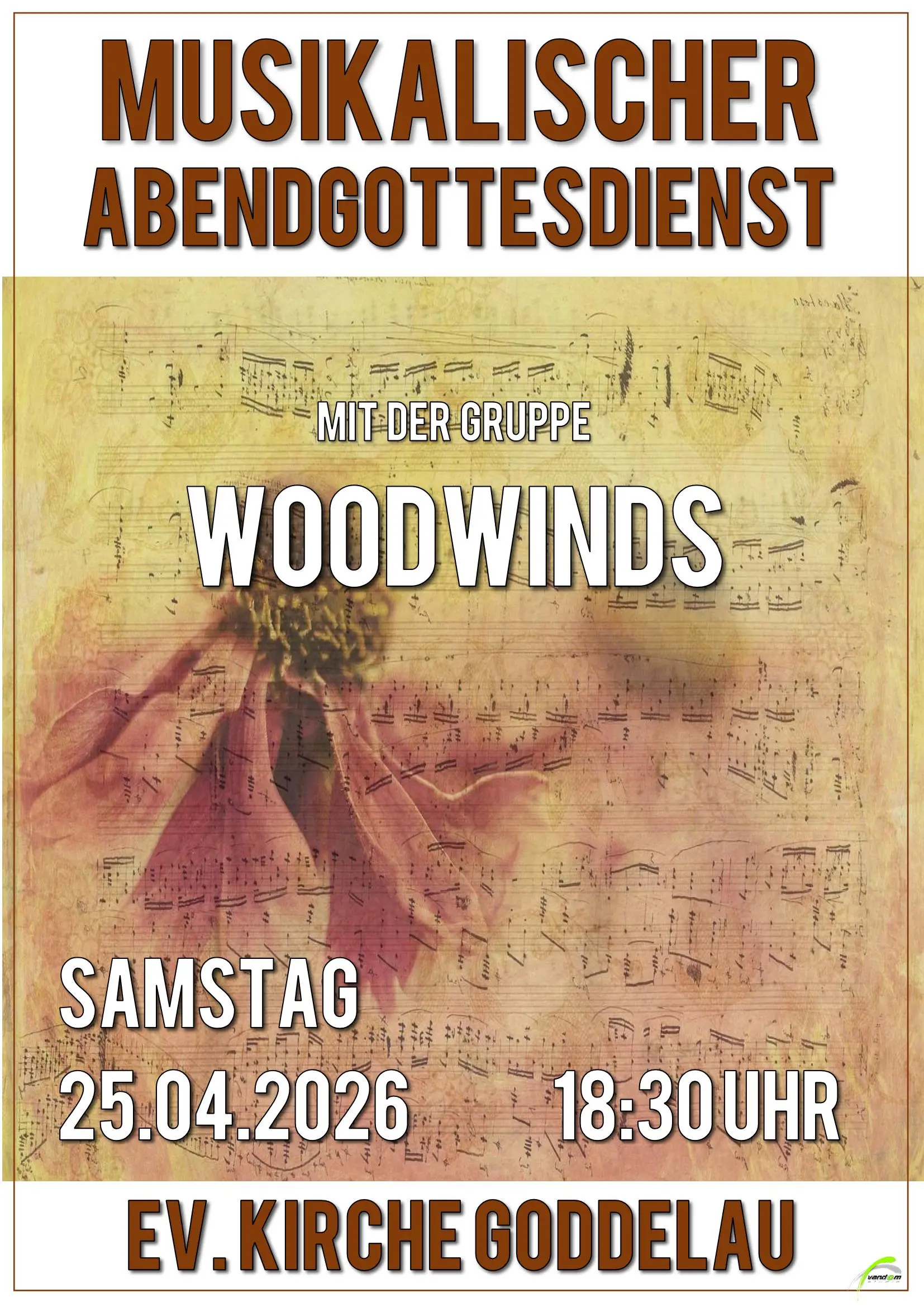 Plakat zum musikalischen Abendgottesdienst mit Woodwinds