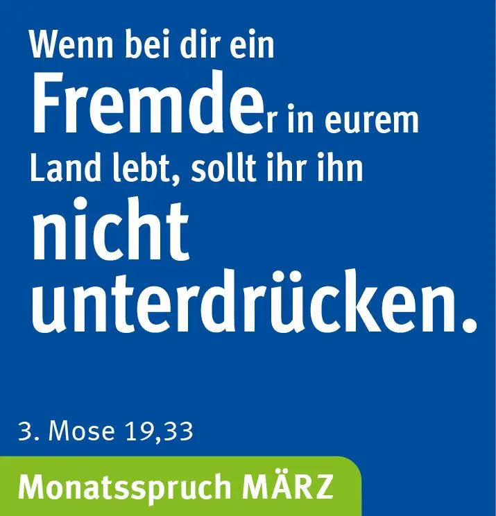 Ein blaue Grafik mit weißer Schrift zeigt den biblischen Vers.