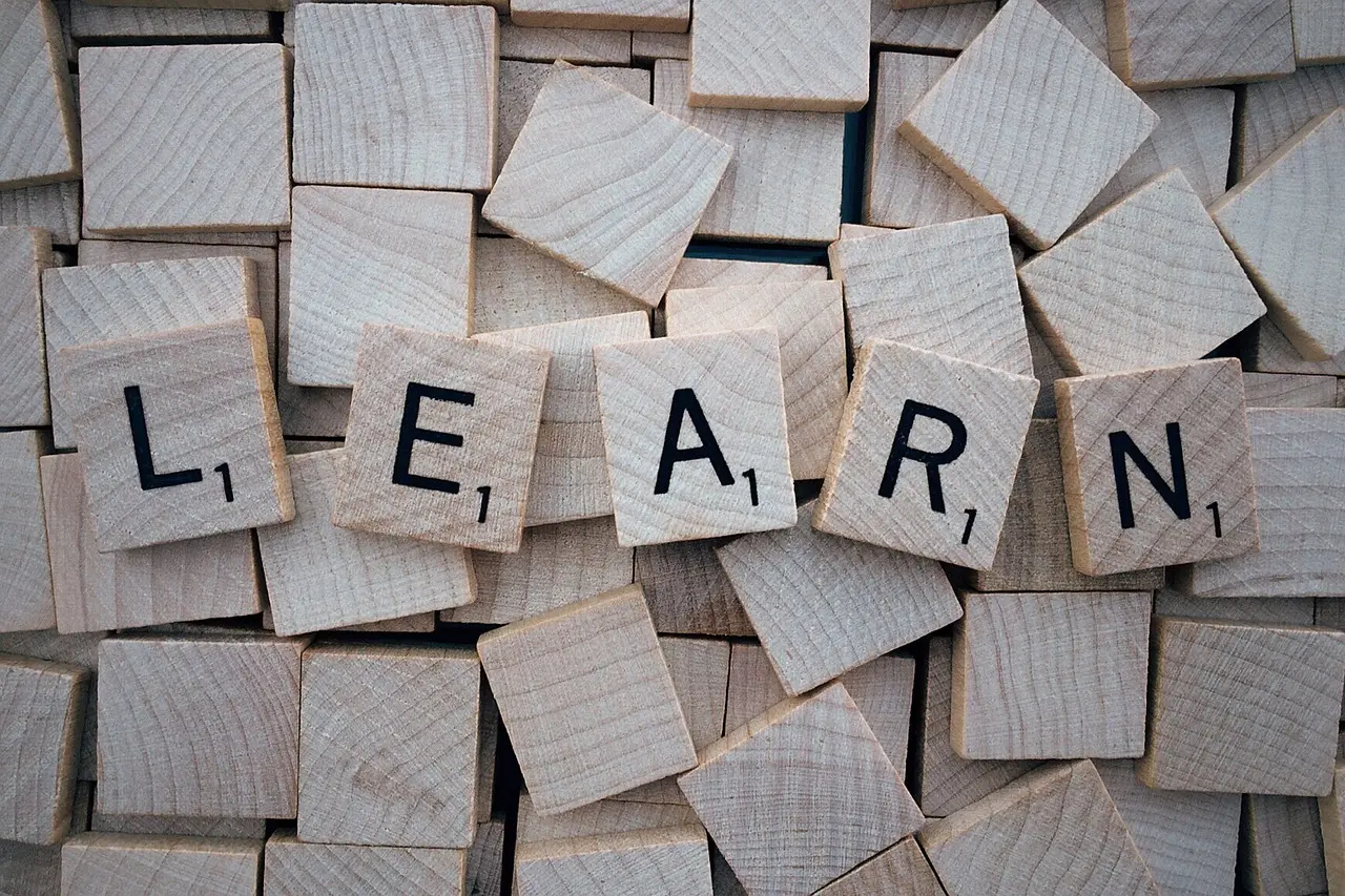 Das Bild zeigt die Buchstaben „LERNEN“ in Scrable-Buchstaben auf einem Hintergrund aus vielen anderen ungenutzten Scrable-Buchstaben.