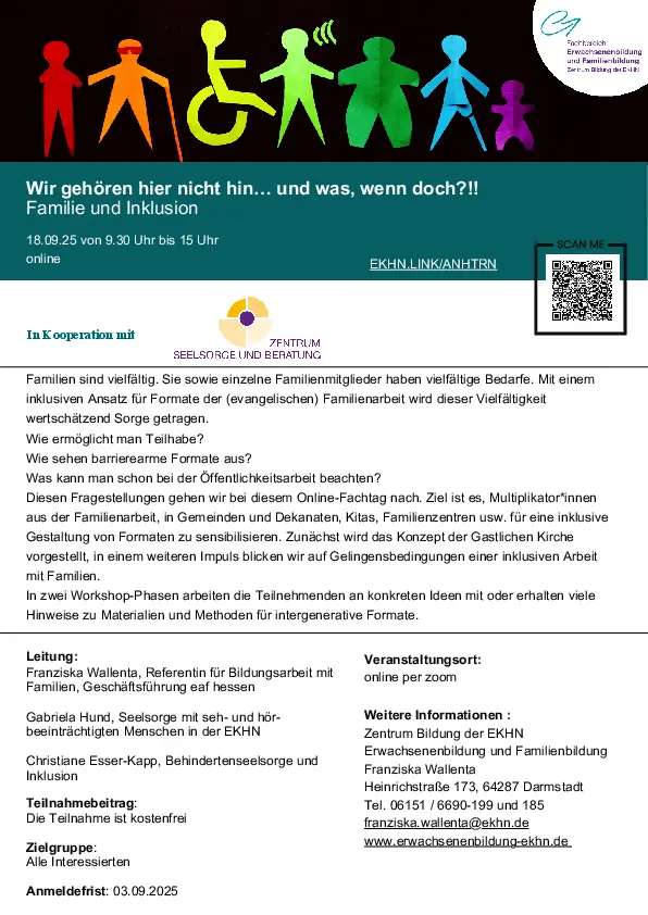 1. Seite des Flyers "Wir gehören hier nicht hin... und was, wenn doch?!! Familien und Inklusion"