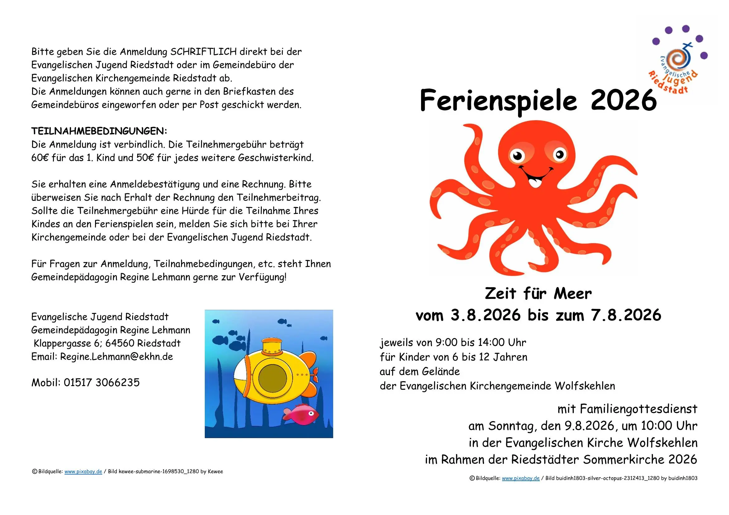 Flyer zu den Ferienspielen 2026 Seite 1