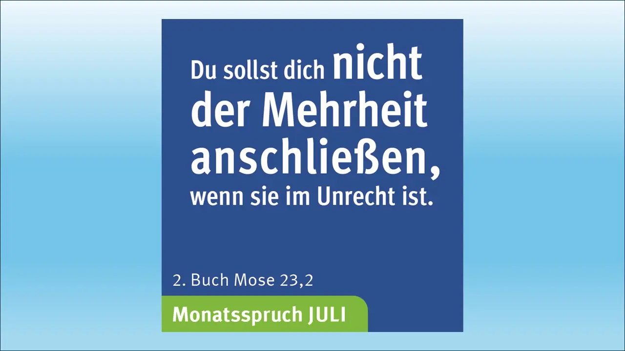 Eine blaue Grafik zeigt den Monatsspruch
