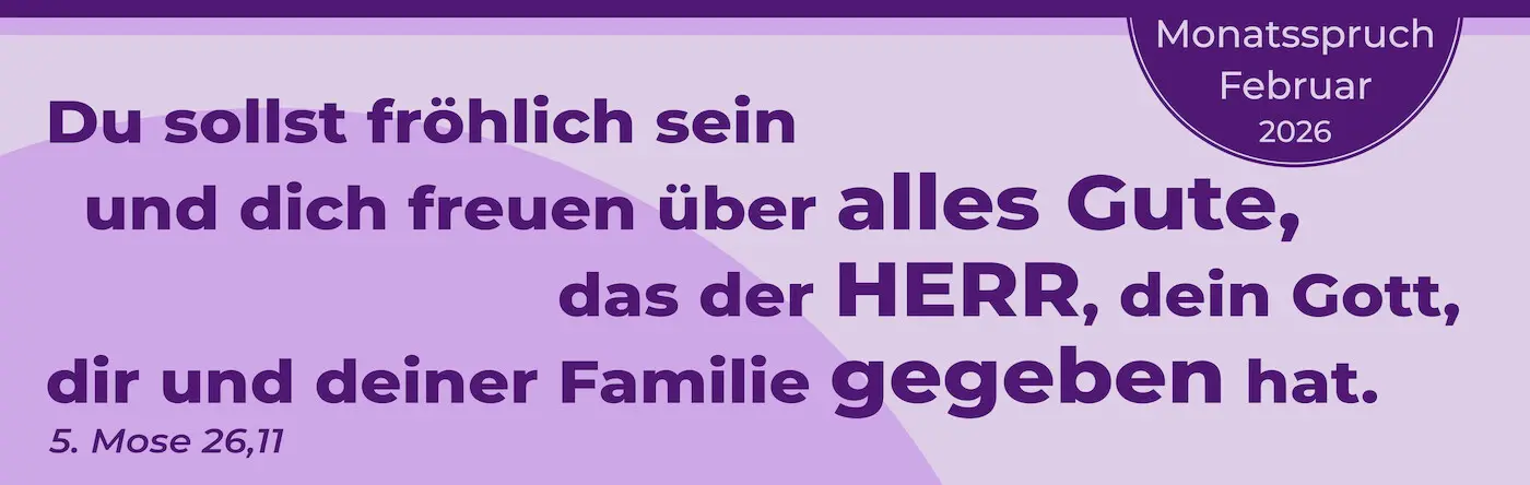 Monatspruch Februar 2026 als grafisch gestalteter Text auf lila Hintergrund