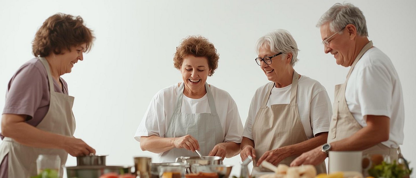 Gruppe mit Menschen die gemeinsam Kochen(KI)
