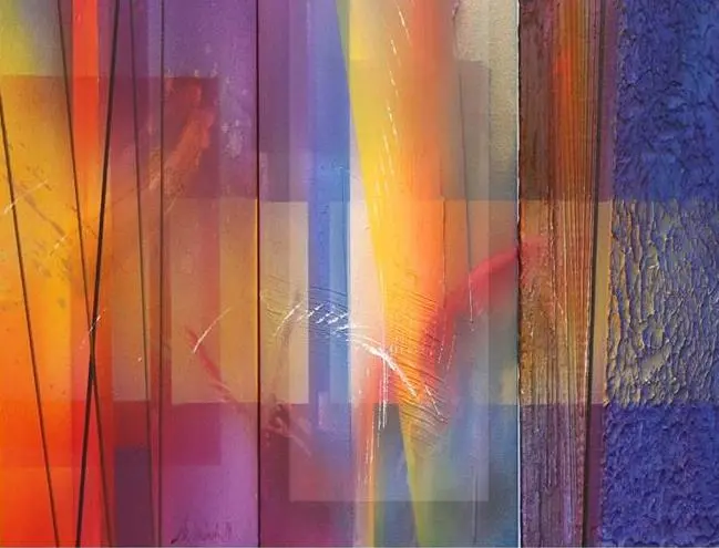 Von E. Münch gestaltete bunte Glaswand der Asklepios-Klinik Lich