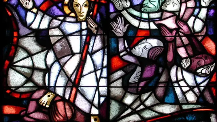 Teil des Auferstehungsfensters, Dausenau, St. Kastorkirche