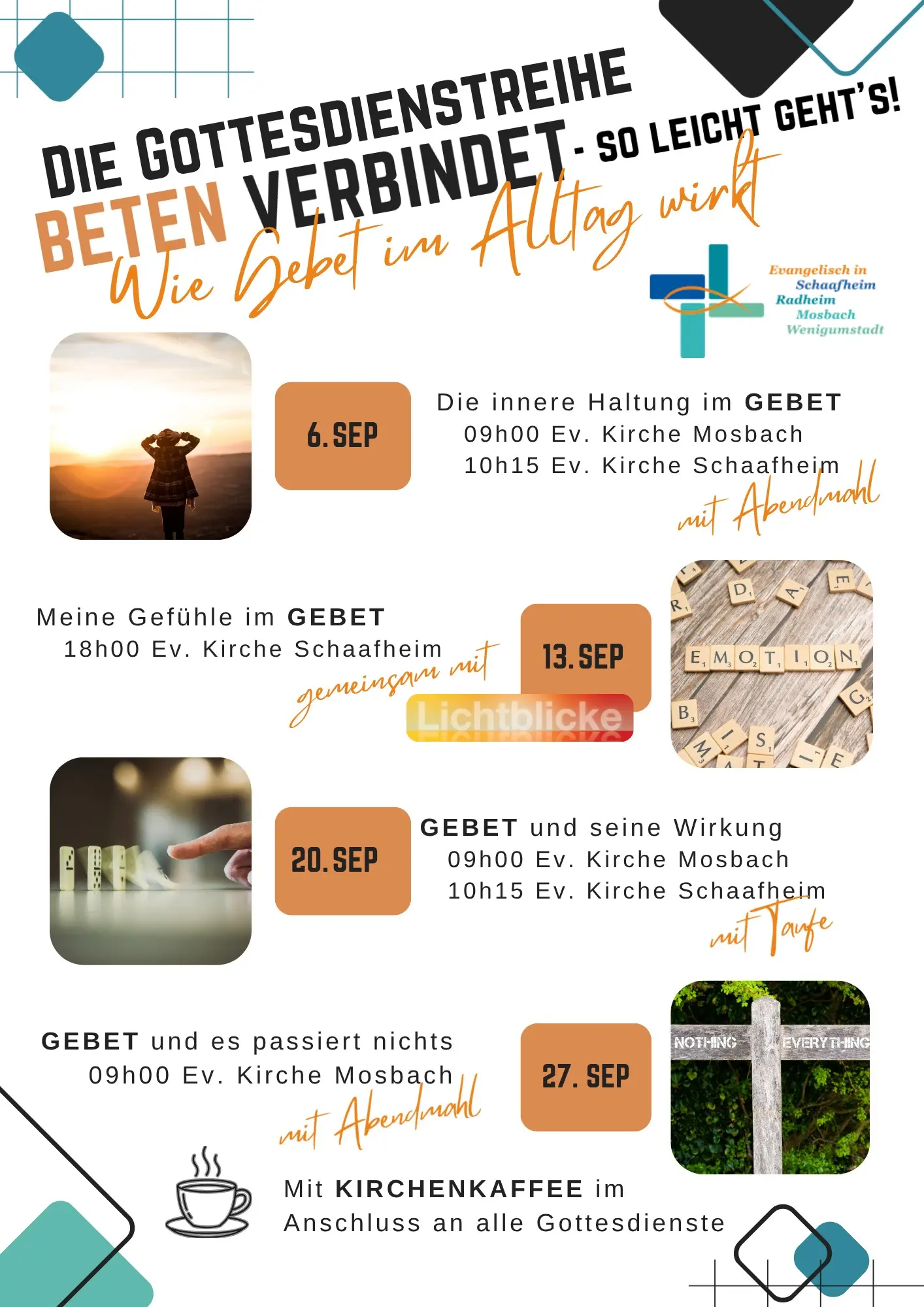 Das Bild zeigt den Flyer zur Gottesdienstreihe "Beten Verbindet".